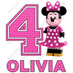 Lego Minnie Mouse Pink  Birthday  Personalized  Custom  T Shirt Iron on Transfer Decal #1
