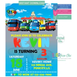 Tayo Little Bus Birthday Personalized Party  Invitation  Instant Download  Editable PDF 