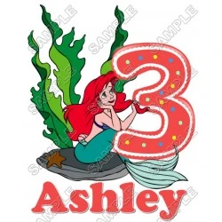 Ariel  The Little Mermaid  Birthday  Personalized  Custom  T Shirt Iron on Transfer Decal #26