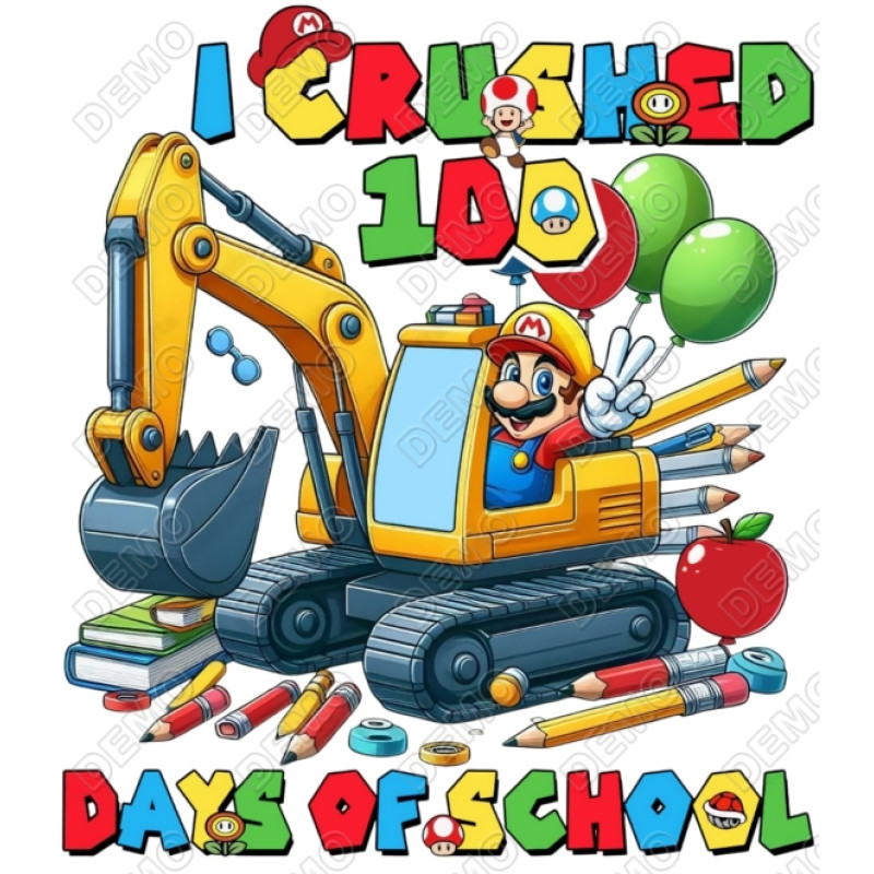 100 Days of School Super Mario  DTF Iron on Transfer