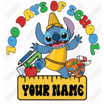 STITCH 100 Days of School Custom Name  T Shirt Iron on Transfer Decal 