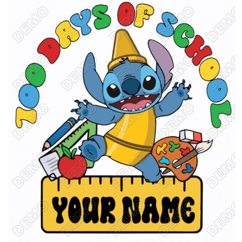 STITCH 100 Days of School Custom Name  T Shirt Iron on Transfer Decal