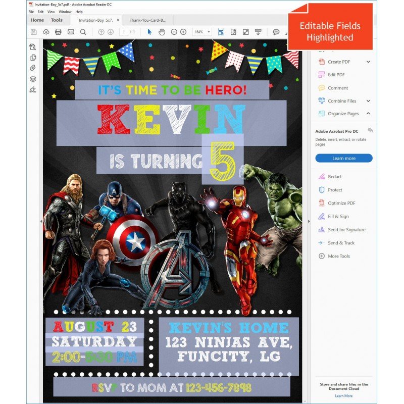 Avengers Birthday Invitation Superheros for Girl  Digital Template  Editable PDF + Free Thank You Card