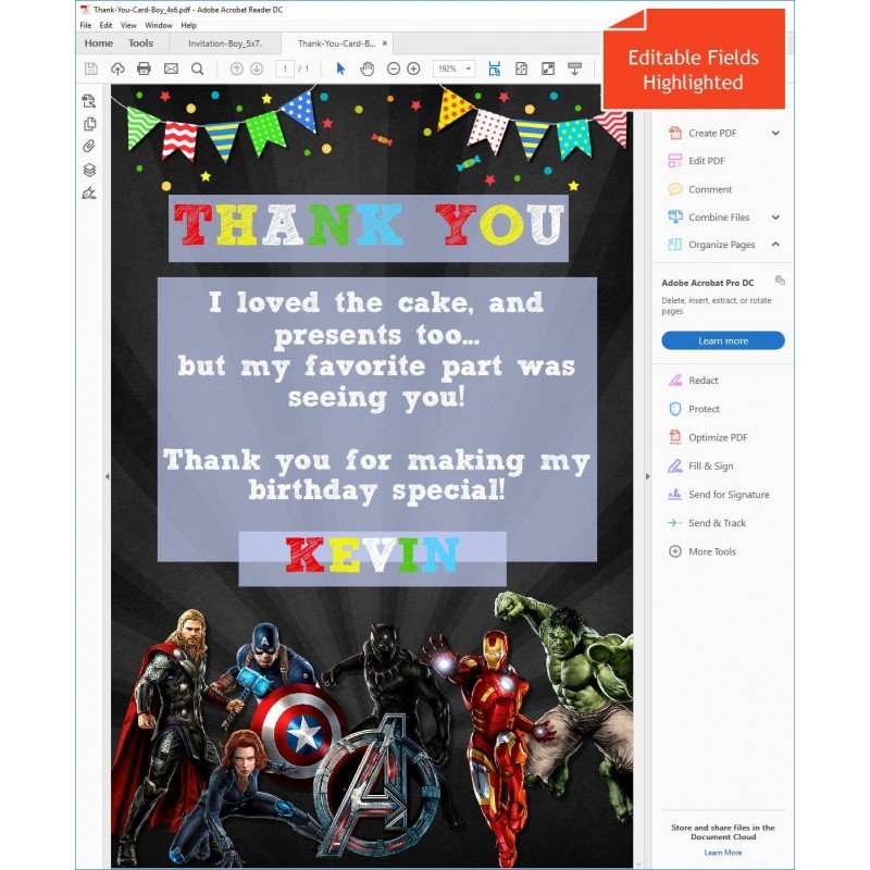 Avengers Birthday Invitation Superheros for Girl  Digital Template  Editable PDF + Free Thank You Card