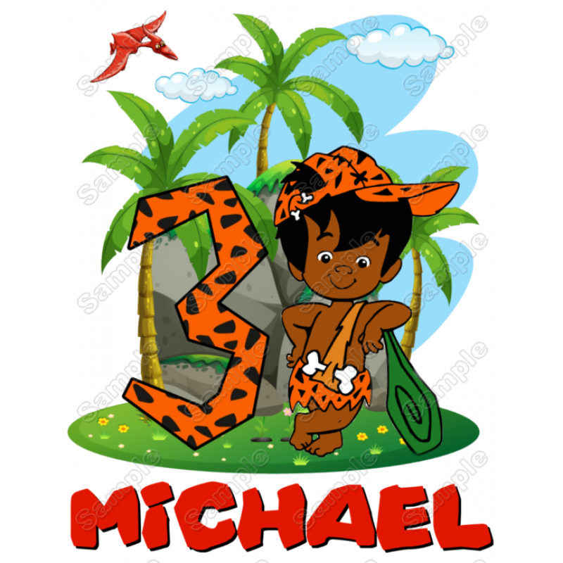 African American BamBam Flintstone Birthday  Custom  T Shirt Iron on Transfer