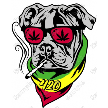 Rasta Bulldog smoking Heat  Iron on Transfer  Decal 