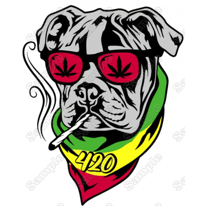 Rasta Bulldog smoking Heat  Iron on Transfer  Decal