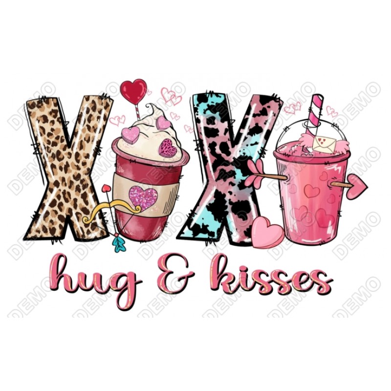 Valentines Cups Hug Kisses T Shirt Heat Iron on Transfer