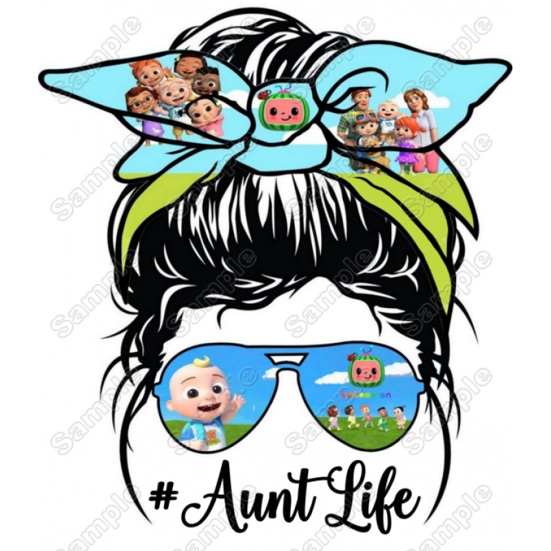 Cocomelon Messy Bun  AuntLife T Shirt Iron on Transfer Decal