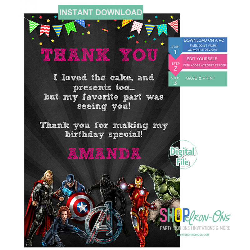 Avengers Birthday Invitation Superheros for Girl  Digital Template  Editable PDF + Free Thank You Card