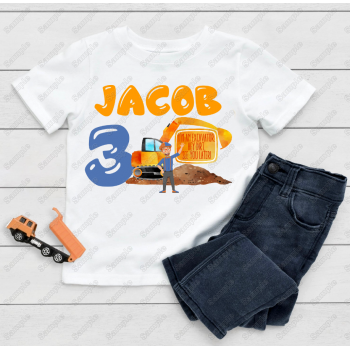  Blippi Excavator Construction Birthday Custom  T Shirt Iron on Transfer Decal