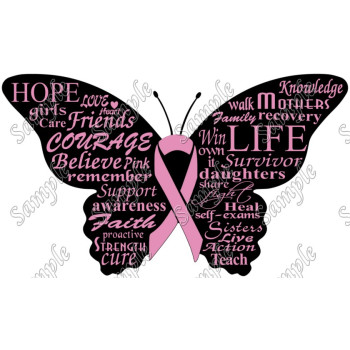 Breast Cancer Awareness butterfly  T Shirt Iron on Transfer Decal #21