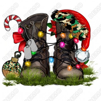  Christmas Army Boots T Shirt Heat Iron on Transfer Decal 