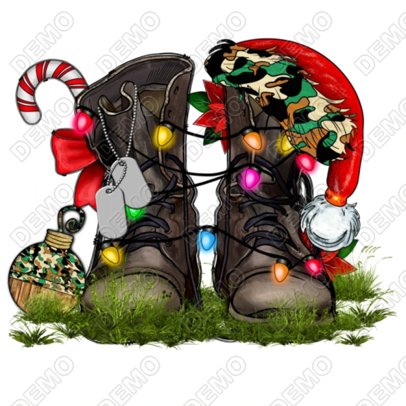 Christmas Army Boots T Shirt Heat Iron on Transfer Decal