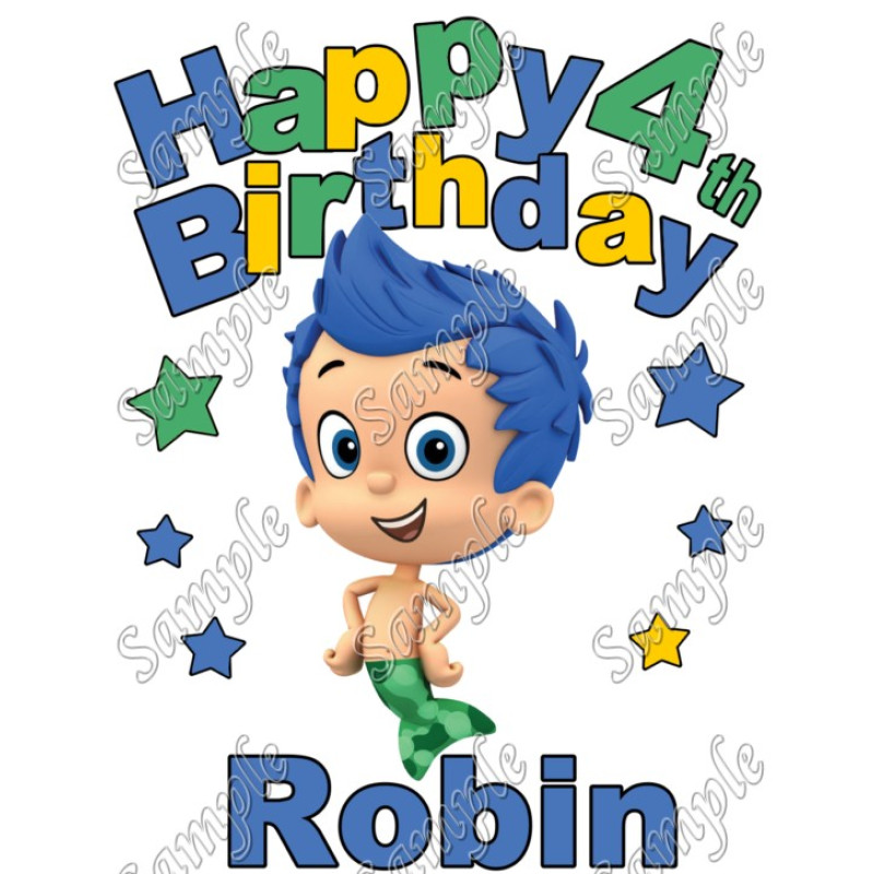 Happy Birthday  Bubble Guppies Gil  Personalized Custom T Shirt Iron on Transfer Decal #2