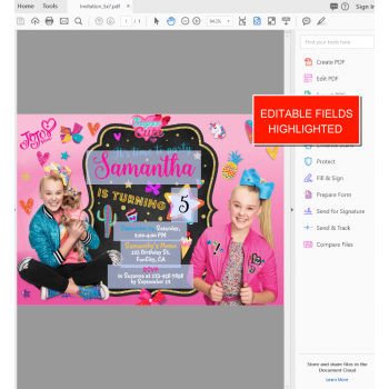 Jojo Siwa Birthday Party Invitation  Editable Template  Digital Editable PDF