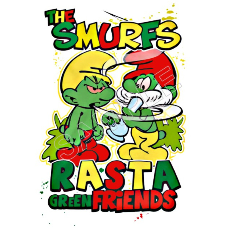 Marijuana Rasta Smurfs  T Shirt Iron on Transfer Decal #3