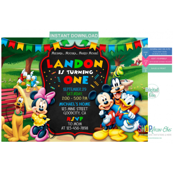 Mickey Mouse Clubhouse Birthday Invitations  Instant Download  Editable PDF + Free Thank You Card