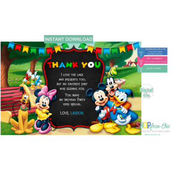 Mickey Mouse Clubhouse Birthday Invitations  Instant Download  Editable PDF + Free Thank You Card