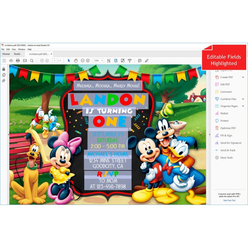 Mickey Mouse Clubhouse Birthday Invitations  Instant Download  Editable PDF + Free Thank You Card