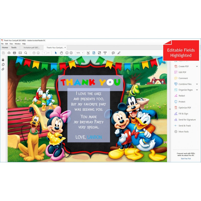 Mickey Mouse Clubhouse Birthday Invitations  Instant Download  Editable PDF + Free Thank You Card