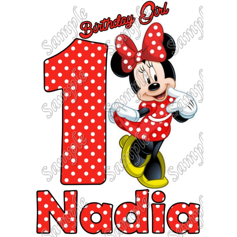 Minnie Mouse Red  Birthday   Personalized   T Shirt Iron on Transfer #18