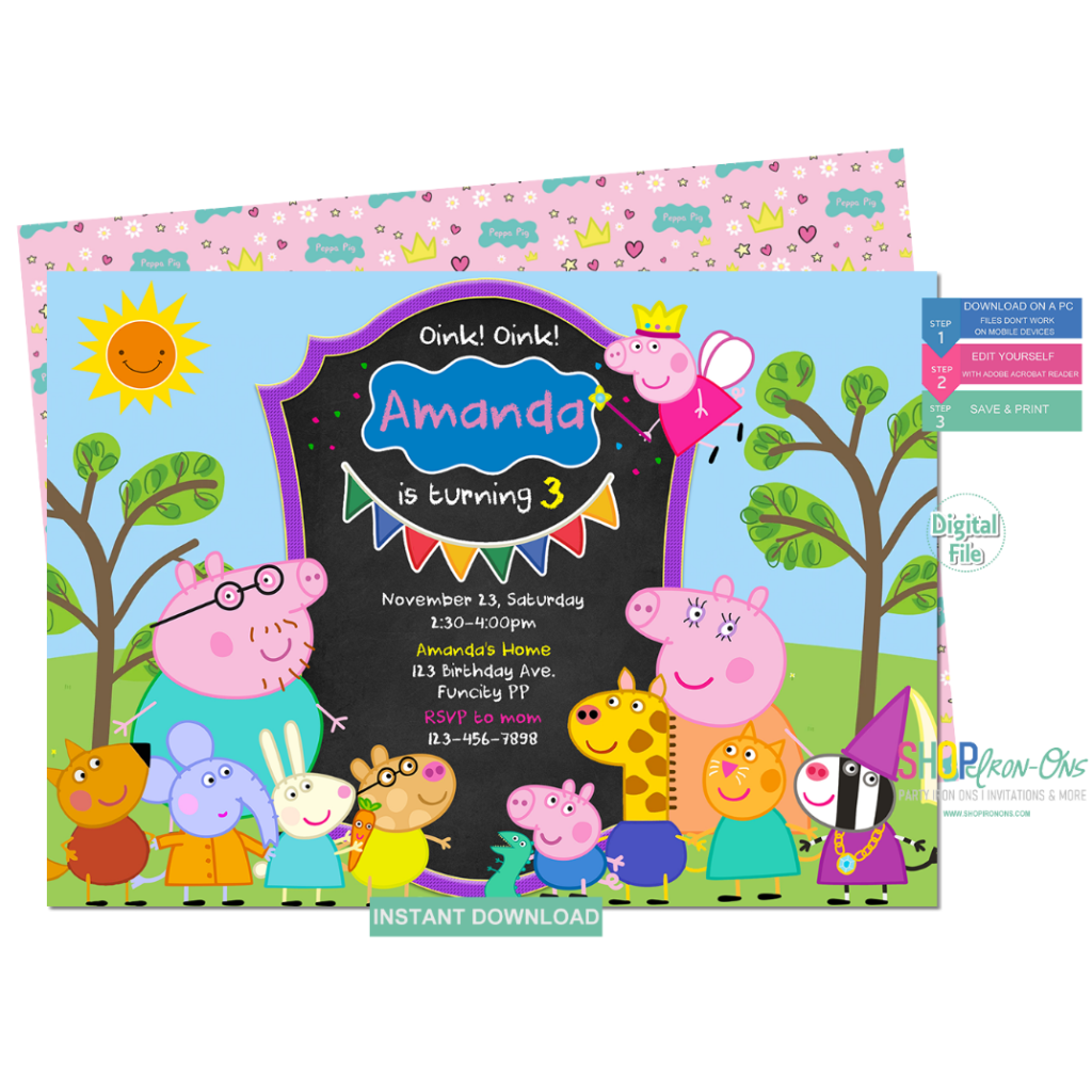 Peppa Exclusive Pig Birthday Invitation Personalized