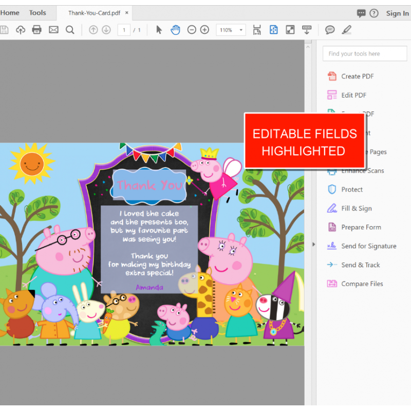 Peppa Pig Birthday Invitation Personalized George Pig  Digital Editable PDF + Free Thank You Card