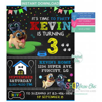 Puppy Dog Pals Birthday Party  Invitation Boy  Instant Download Digital Editable PDF + Free Thank You Card