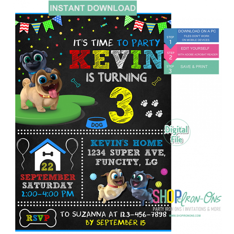 Puppy Dog Pals Birthday Party  Invitation Boy  Instant Download Digital Editable PDF + Free Thank You Card