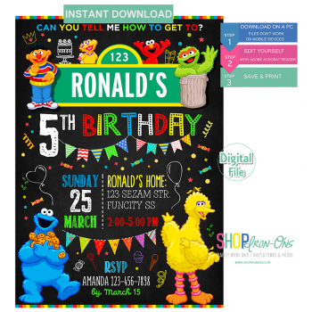 Sesame Street Birthday Party  Invitation  Digital Template   Editable PDF + Free Thank You Card