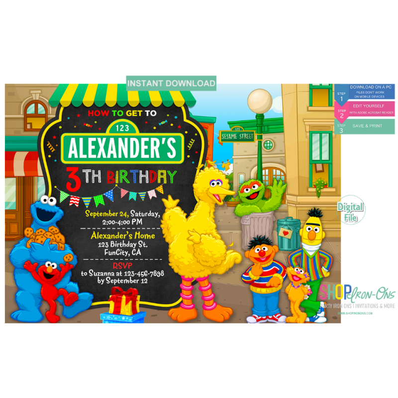 Sesame Street Birthday Party Invitation  Instant Download Digital Editable PDF + Free Thank You Card