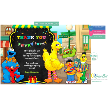 Sesame Street Birthday Party Invitation  Instant Download Digital Editable PDF + Free Thank You Card