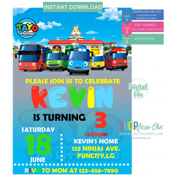 Tayo Little Bus Birthday Personalized Party  Invitation  Instant Download  Editable PDF 