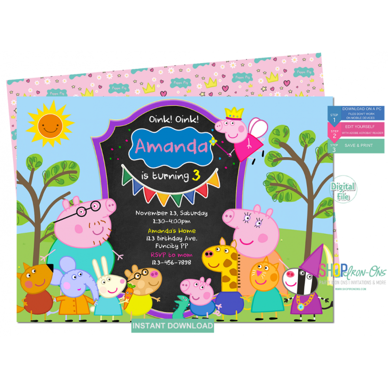 Peppa Pig Birthday Invitation, Peppa Pig Invitation, Peppa Pig Party  Invite, Piggy Party Editable Instant Download 