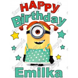 Happy Birthday Despicable Me Minion Girl  Personalized Custom T Shirt Iron on Transfer Decal #2